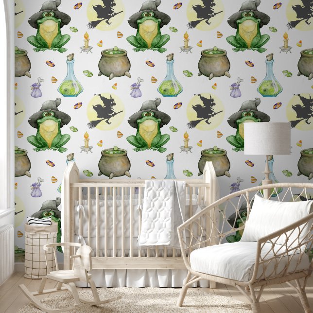 Schattigee Kikker Heks Potion Cauldron Halloween K Behang (Kinderen)