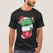 Schattigee kikker in kerstsok voor kerstkikker t-shirt (Voorkant)