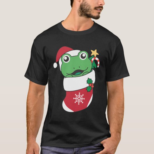 Schattigee kikker in kerstsok voor kerstkikker t-shirt (Voorkant)