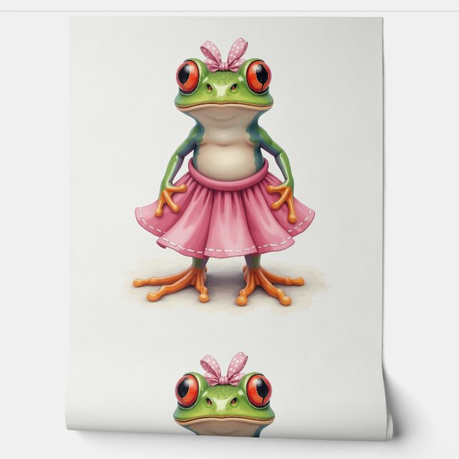 Schattigee kikker in roze behang (Afrollen)