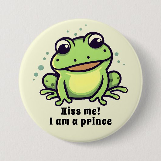 Schattigee kikker kus me ronde button 7,6 cm (Voorkant)