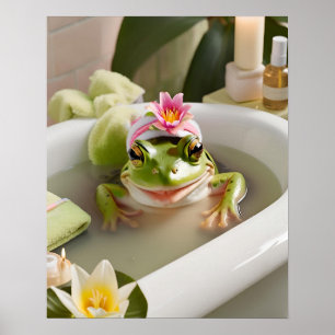 Schattigee kikker, leuke badkamer kunst, cadeau id poster
