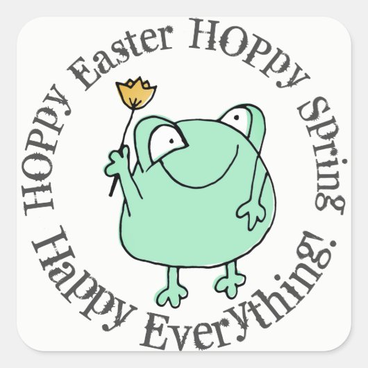 Schattigee kikker met een gele tulp Hoppy Easter Vierkante Sticker (Voorkant)