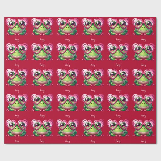 Schattigee kikker met een oversized hartbril cadeaupapier (Vlak)