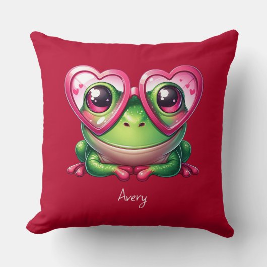 Schattigee kikker met een oversized hartbril kussen (Voorkant)