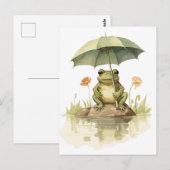 Schattigee kikker met paraplu bij het meer briefkaart (Voorkant / Achterkant)