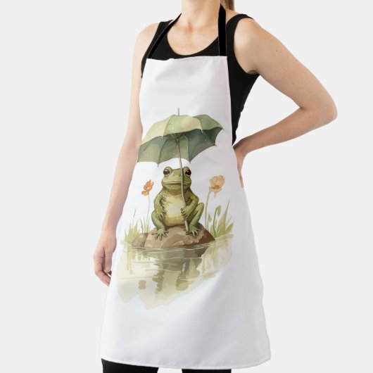 Schattigee kikker met paraplu bij het meer schort (Insitu)