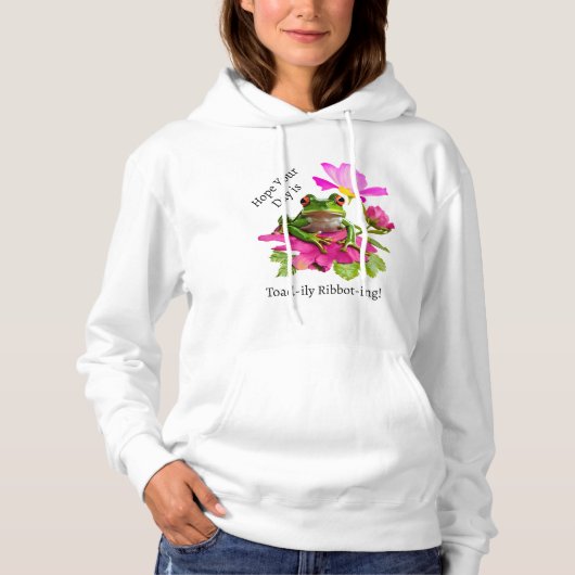 Schattigee kikker of Toad Pun op Pink Flowers Hoodie (Voorkant)