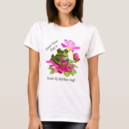 Schattigee kikker of Toad Pun op Pink Flowers T-shirt