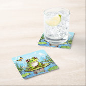 Schattigee kikker op een Lily Pad Schattige gepers Kartonnen Onderzetters (Insitu)