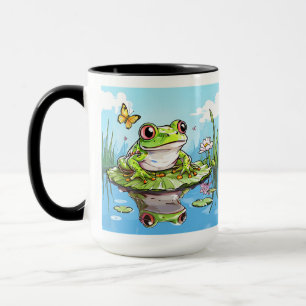 Schattigee kikker op een Lily Pad Schattige gepers Mok