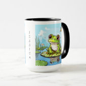 Schattigee kikker op een Lily Pad Schattige gepers Mok (Voorkant rechts)