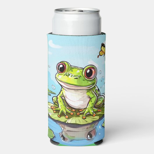 Schattigee kikker op een Lily Pad Schattige gepers Seltzer Blikjeskoeler (Seltzer Achterkant)