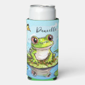 Schattigee kikker op een Lily Pad Schattige gepers Seltzer Blikjeskoeler (Seltzer Voorkant)