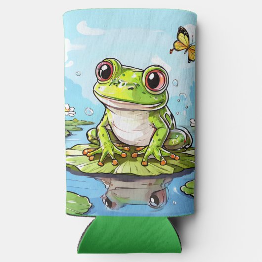 Schattigee kikker op een Lily Pad Schattige gepers Seltzer Blikjeskoeler (Achterkant)