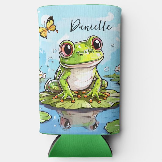 Schattigee kikker op een Lily Pad Schattige gepers Seltzer Blikjeskoeler (Voorkant)