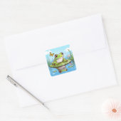Schattigee kikker op een Lily Pad Schattige Vierkante Sticker (Envelop)