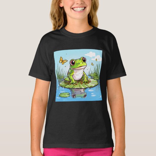 Schattigee kikker op een Lily Pad T-shirt (Voorkant)