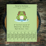 Schattigee kikker scheur van strips flyer<br><div class="desc">Een groene flyer met Tear Off Strips en een illustratie van een schattige kikker op zijn vijver! Het kan perfect zijn voor alle activiteiten met kinder zoals babysitten,  kinderopvang,  mentor,  enz</div>