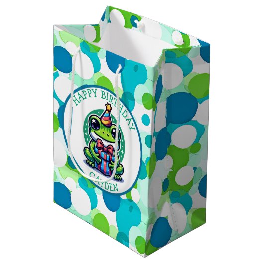 Schattigee kikker thema jongen verjaardag jongen medium cadeauzakje (Voorkant Gekanteld)