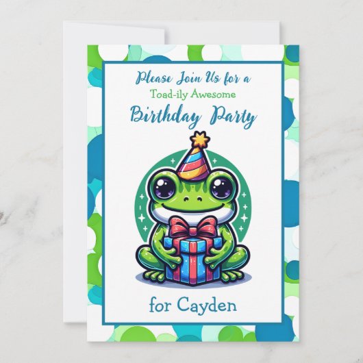 Schattigee kikker thema jongen verjaardagsfeestje kaart (Voorkant)