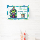 Schattigee kikker thema jongen verjaardagsfeestje spandoek (Insitu)