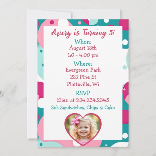 Schattigee kikker thema meisje verjaardagsfeestje kaart (Achterkant)