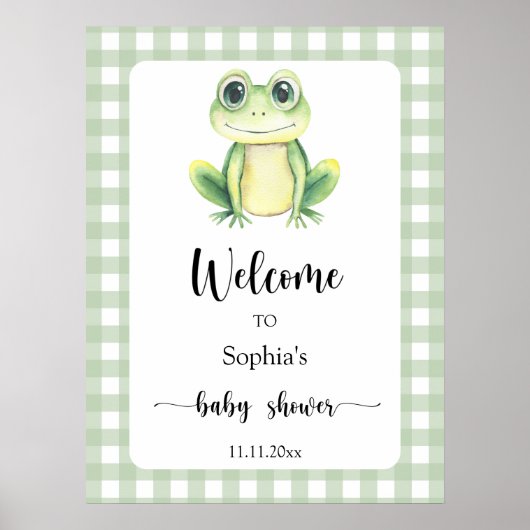 Schattigee kikker - Welkom baby shower Poster (Voorkant)