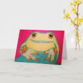 Schattigee kikker Wenskaart Kaart (Gele Bloem)