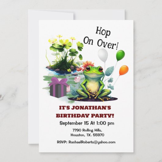 Schattigee kikkerhoop op over verjaardagsfeestje kaart (Voorkant)