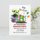Schattigee kikkerhoop op over verjaardagsfeestje kaart (Staand voorkant)