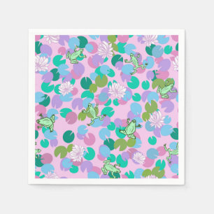 Schattigee kikkerkunst papieren servetten met roze