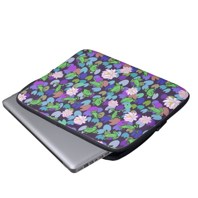 Schattigee kikkerkunst voor kinderen blauw groen r laptop sleeve (Voorkant onderkant)