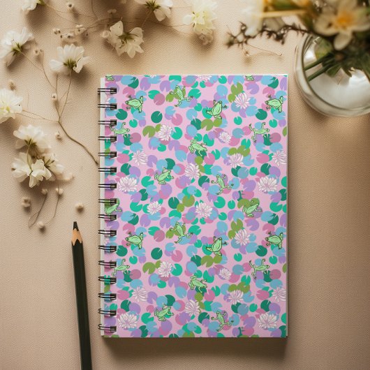 Schattigee kikkerkunstplanner met roze achtergrond planner