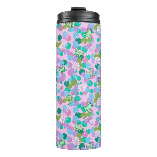 Schattigee kikkerkunsttumbler met roze achtergrond thermosbeker (Voorkant)