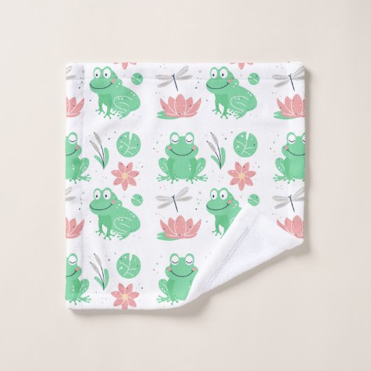 Schattigee kikkers, libellen en lotus bad handdoek (Wasdoekje)