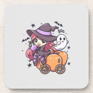 Schattigee Kind heks zittend op een pompoen auto Bier Onderzetter