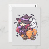 Schattigee Kind heks zittend op een pompoen auto Briefkaart (Voorkant / Achterkant)
