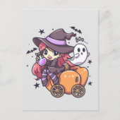 Schattigee Kind heks zittend op een pompoen auto Briefkaart (Voorkant)