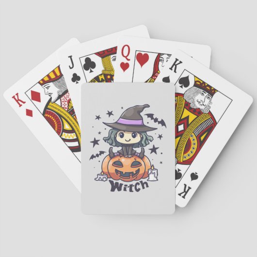 Schattigee Kind heks zittend op een pompoen - "Wit Pokerkaarten (Achterkant)