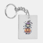 Schattigee Kind heks zittend op een pompoen - "Wit Sleutelhanger (Voorkant Links)