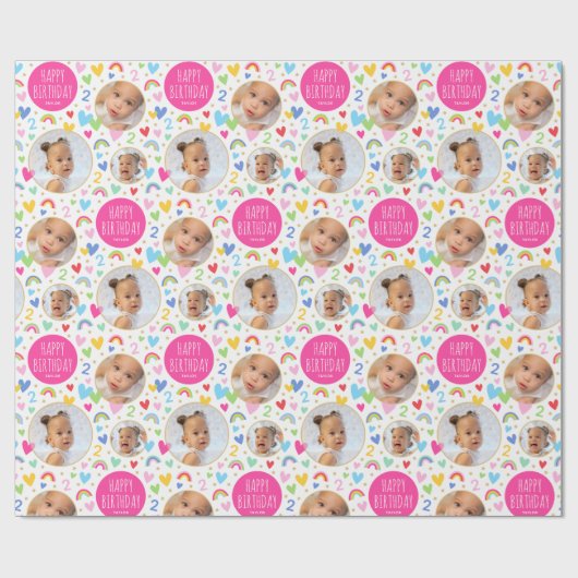 Schattigee Kinder 2e Verjaardag Regenboog Foto Har Cadeaupapier (Vlak)