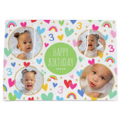 Schattigee Kinder 3e Verjaardag Regenboog Foto Har Groot Cadeauzakje (Voorkant)