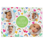 Schattigee Kinder 3e Verjaardag Regenboog Foto Har Groot Cadeauzakje (Achterkant)