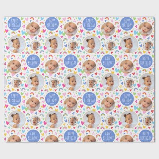 Schattigee Kinder 4e Verjaardag Regenboog Foto Har Cadeaupapier (Vlak)