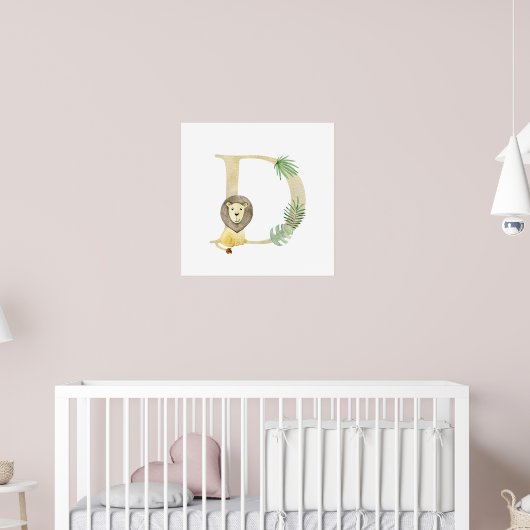 Schattigee Kinder Animal Lion Monogram D Nursery Poster (Kinderkamer 2)