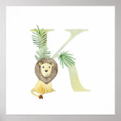 Schattigee Kinder Animal LION Monogram K Nursery Poster (Voorkant)