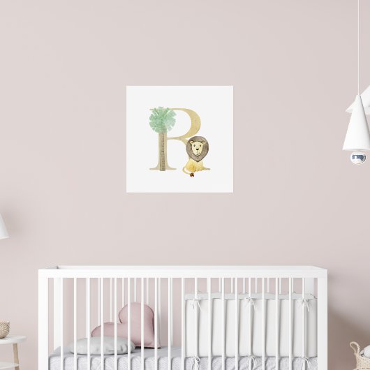 Schattigee Kinder Animal LION Monogram R Nursery Poster (Kinderkamer 2)