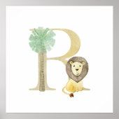 Schattigee Kinder Animal LION Monogram R Nursery Poster (Voorkant)