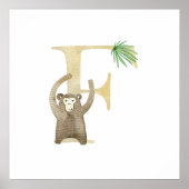 Schattigee Kinder Animal MONKEY Monogram F Nursery Poster (Voorkant)